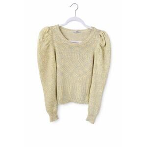 FATE Sweater M Butter Yellow Puff Sleeve Marled Crewneck Easter Spring Knit